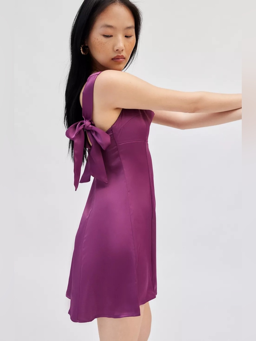 Urban Outfitters | Bri Double Bow Satin Mini Dress Plum Purple Holiday New XL